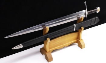 "Schattenstahl"  – épée fonctionnelle à une main avec lame en acier à ressort et fourreau en cuir cousu main