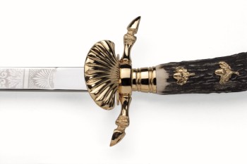 German Hunting Dagger with scabbard, 24 carat gold plated