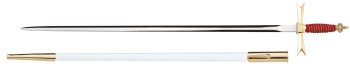 Empuñadura de espada masónica blanca / pomo de corona / vaina blanca con gancho