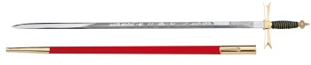 Masonic Sword, black Grip, Crown, masonic etching, black scabbard with hook