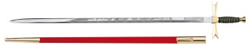 Masonic Sword, black Grip, round, masonic etching, red scabbard with hook