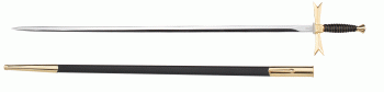 Épée maçonnique, poignée noire, ronde, fourreau noir avec crochet