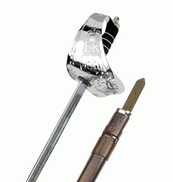 British Infantry Pattern Sword (1897) EIIR Cypher nickel-plated carbonsteel blade / With CIIIR Cypher