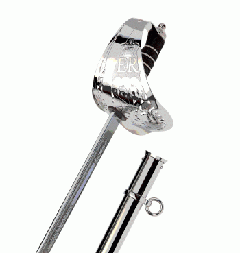 British Infantry Pattern Sword (1897) EIIR Cypher nickel-plated carbonsteel blade / With CIIIR Cypher