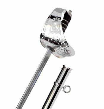 British Infantry Pattern Sword (1897) EIIR Cypher nickel-plated carbonsteel blade / With EIIR Cypher