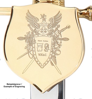 Doktordegen mit Lederscheide und Ihrem Wunsch-Wappen graviert, Klinge 76 cm lang, ohne florale Klingenätzung