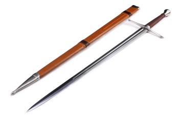 "Morgenlicht" - Funktionelles Schaukampf Mittelalter Zweihandschwert mit Scheide, scharf geschliffene Klinge