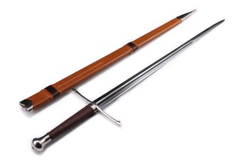 "Morgenlicht" - Funktionelles Schaukampf Mittelalter Zweihandschwert mit Scheide, scharf geschliffene Klinge