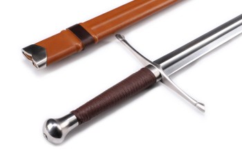 "Morgenlicht" - Funktionelles Schaukampf Mittelalter Zweihandschwert mit Scheide, scharf geschliffene Klinge