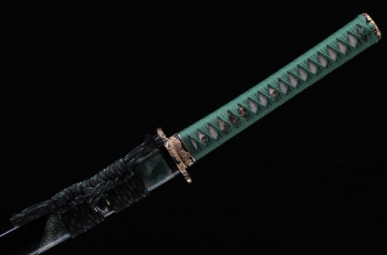 Lotus Katana with differentially hardened folded damascus steel blade