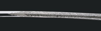 Deutscher Löwenkopf Säbel (Offizierssäbel) mit vernickelter Stahlscheide mit 1 Ring, 1 Reitöse / Neutrale Ornamentik Ätzung