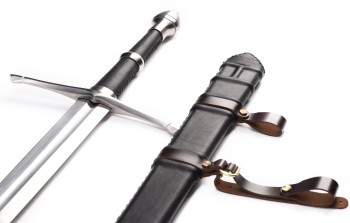 "Schildbrecher" - Funktionelles Schaukampf Mittelalter Zweihandschwert mit Scheide, scharf geschliffene Klinge