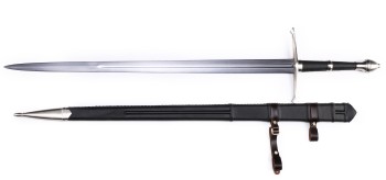 "Schildbrecher" - Funktionelles Schaukampf Mittelalter Zweihandschwert mit Scheide, scharf geschliffene Klinge