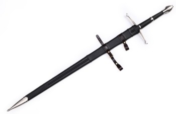 "Schildbrecher" - Funktionelles Schaukampf Mittelalter Zweihandschwert mit Scheide, scharf geschliffene Klinge