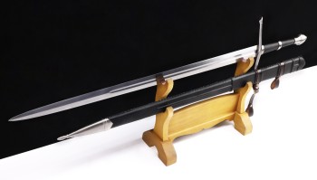 "Schildbrecher" - Funktionelles Schaukampf Mittelalter Zweihandschwert mit Scheide, scharf geschliffene Klinge