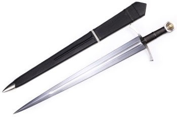 "Schattenstahl"  – épée fonctionnelle à une main avec lame en acier à ressort et fourreau en cuir cousu main