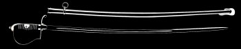 Deutscher Reitersäbel (Blüchersäbel) schwarze Stahlscheide mit 1 Ring , 1 Reitöse / Neutrale Damaszierung, beidseitig
