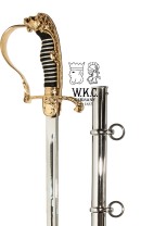 Sable de cabeza de león (oficial aleman), Vaina de acero niquelado con 2 anillas / Grabado ornamental neutro