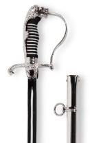Lion's head saber with nickel-plated guard, nickelplated scabbard with 1 ring