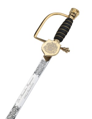 Doktordegen mit Lederscheide und Ihrem Wunsch-Wappen graviert, Klinge 81 cm lang, mit neutraler Klingenätzung