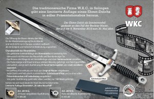 Limited Edition Dagger - 30 Years Fall of Berlin Wall, silverplated