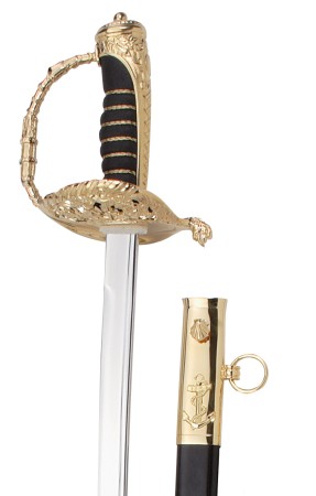 Sabre d'officier de la marine belge avec fourreau de cuir, avec ou sans gravure sur lame