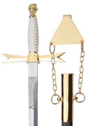 Masonic Sword white Grip / Helmet / Masonic Etching / black Scabbard with chain