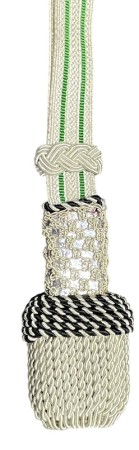 Sword knot, silver with silver braid, 2 green stripes