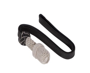 Sword knot, silver with black leather strap