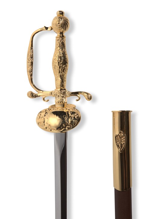 Rococo sword, 24k gold plated / black scabbard with hook