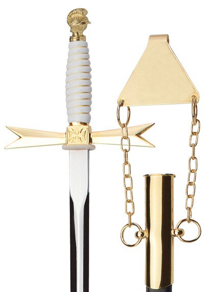 Masonic Sword white Grip / Helmet / black Scabbard with chain