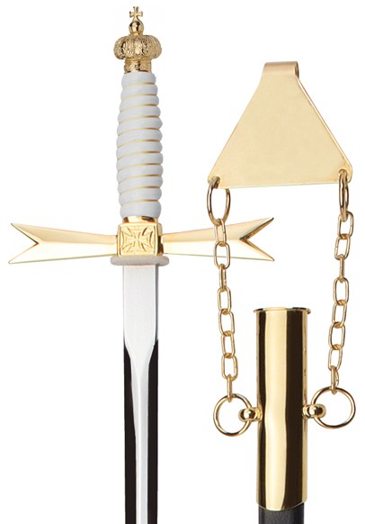 Masonic Sword white Grip / Crown / black Scabbard with chain