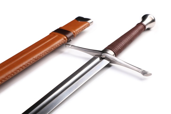 "Morgenlicht" - Funktionelles Schaukampf Mittelalter Zweihandschwert mit Scheide, scharf geschliffene Klinge