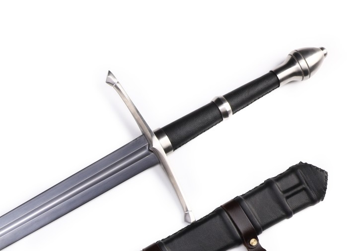 "Schildbrecher" - Funktionelles Schaukampf Mittelalter Zweihandschwert mit Scheide, scharf geschliffene Klinge